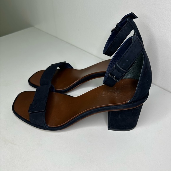 Tory Burch Gabrielle Suede Block Heel Sandal Royal Navy 8 1/2 - Picture 3 of 11